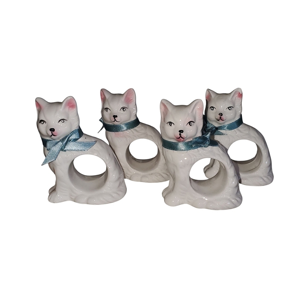 Vintage White Cat Napkin Rings